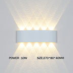 Wall-mounted light fixture with power and size information on a gray background