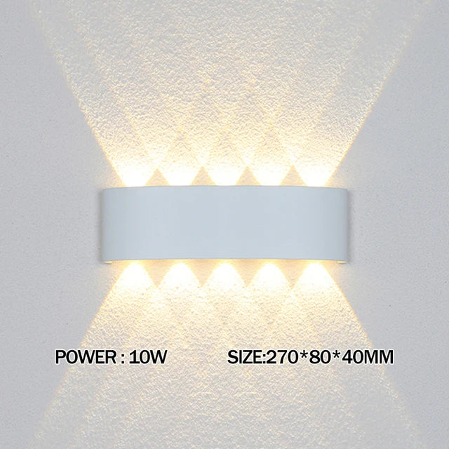 Wall-mounted light fixture with power and size information on a gray background