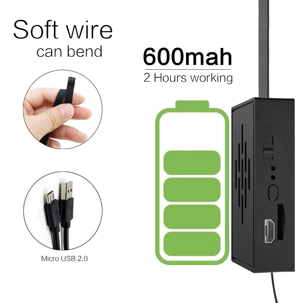 Mini WiFi Security Camera featuring 1080P HD video, motion detection, 2.4GHz WiFi, rechargeable battery and remote mobile access.