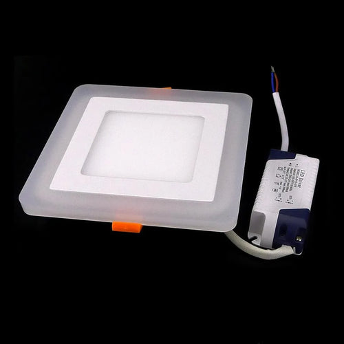 Square LED panel light with driver on a black background