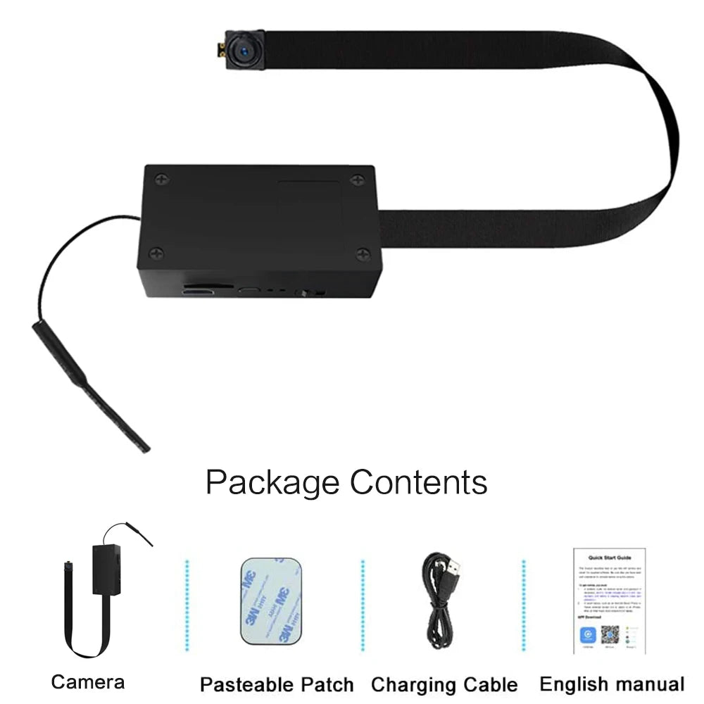 Mini WiFi Security Camera featuring 1080P HD video, motion detection, 2.4GHz WiFi, rechargeable battery and remote mobile access.