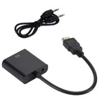 Black audio adapter with USB cable and 3.5mm plug on a white background