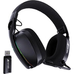 Black gaming headset with USB adapter on a white background