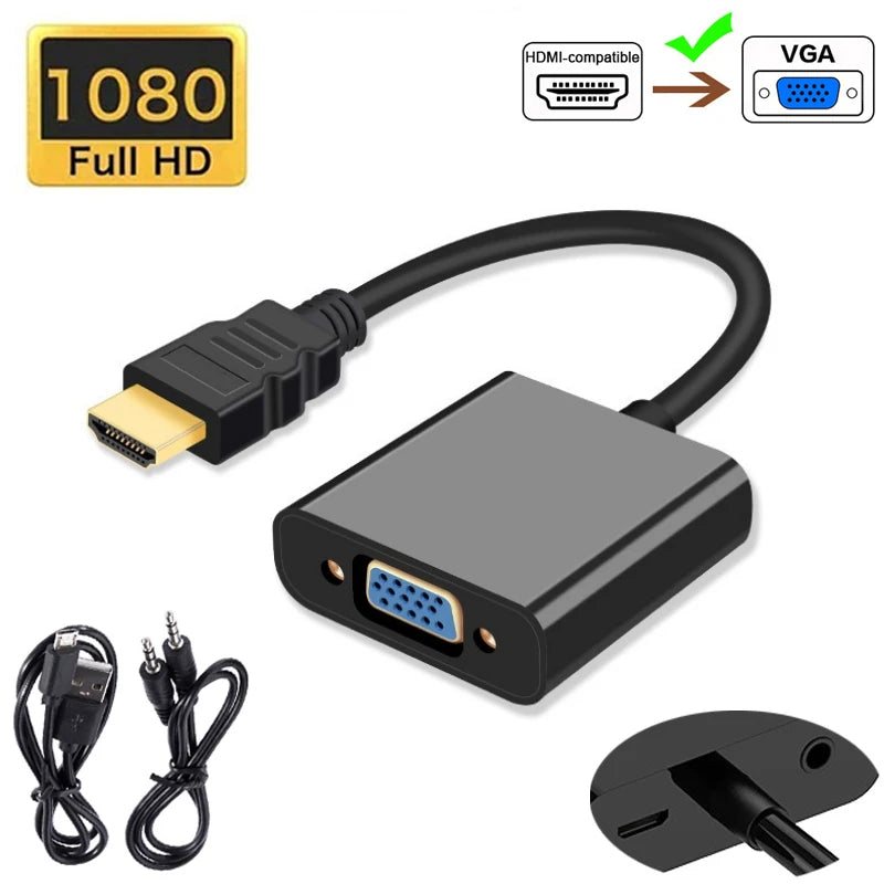 HDMI to VGA adapter with cables on a white background