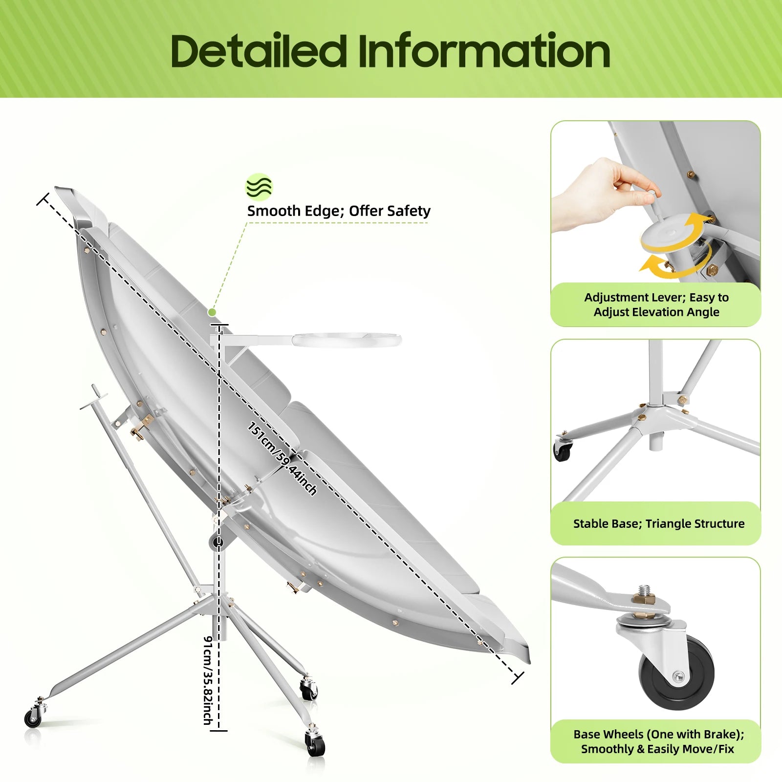 Collapsible chair with features highlighted on a white background