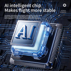 AI intelligent chip on a circuit board with text about stability and power consumption.