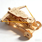 Wooden model car with decorative elements on a white background