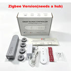 Smart blinds controller set with packaging on a white background