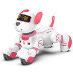 White and pink robot dog on a white background