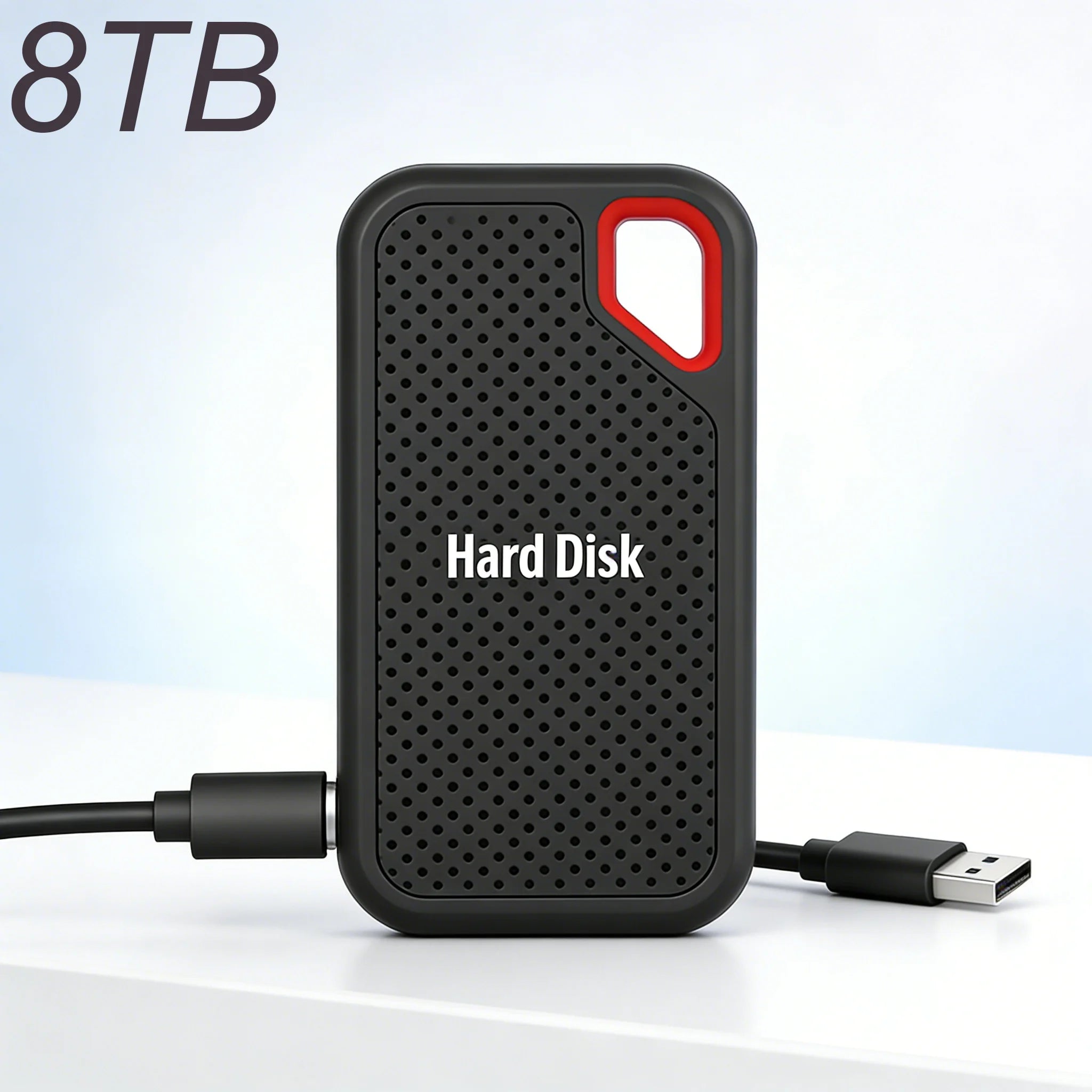 6TB external hard disk with black casing and red accent on a light gray background