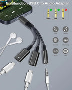 USB-C to 3.5mm Headphone & Charger Adapter 3-in-1 60W PD Fast Charging Audio DAC