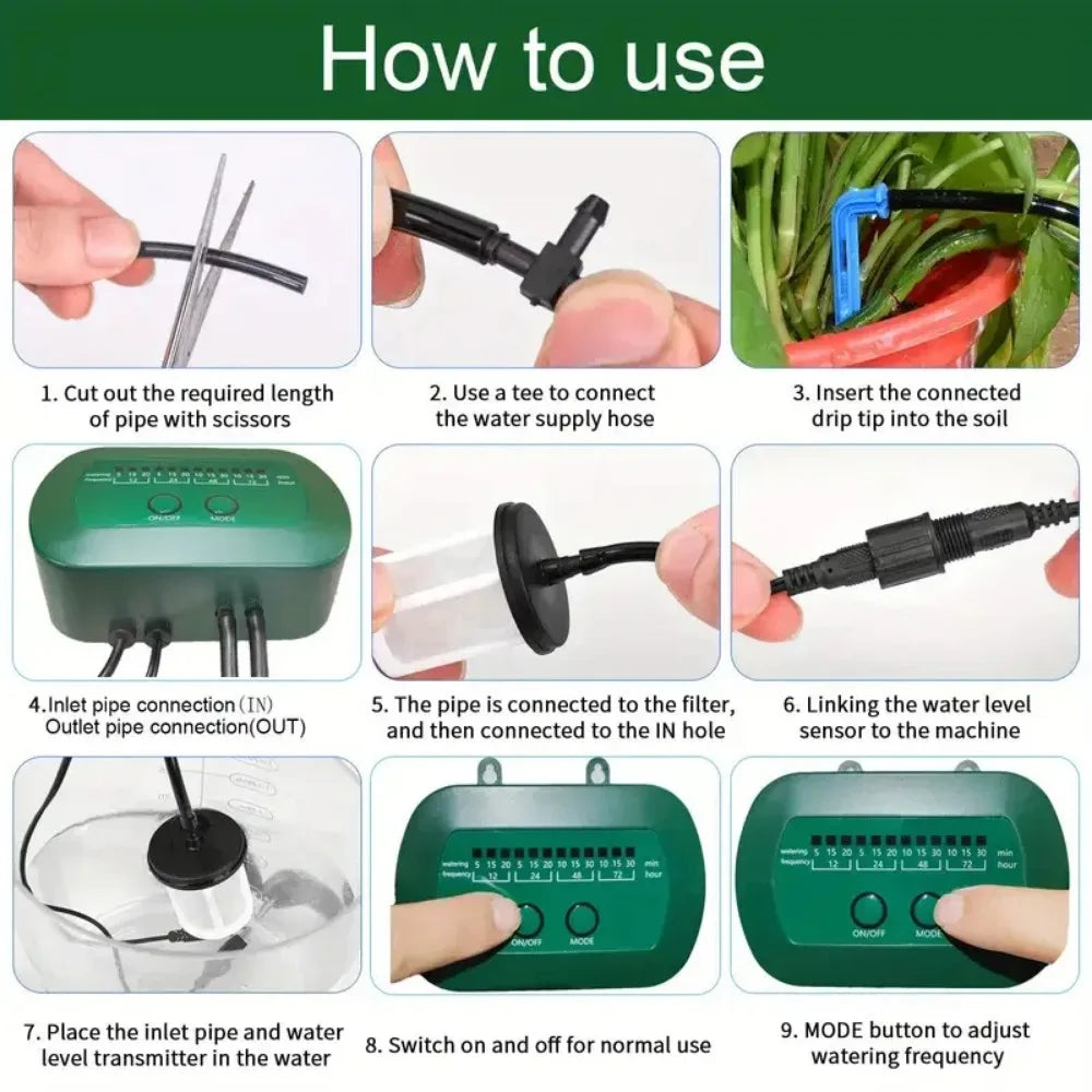Step-by-step guide on how to use a water system with images and text instructions.