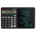 Black calculator with digital display and mathematical equations on screen
