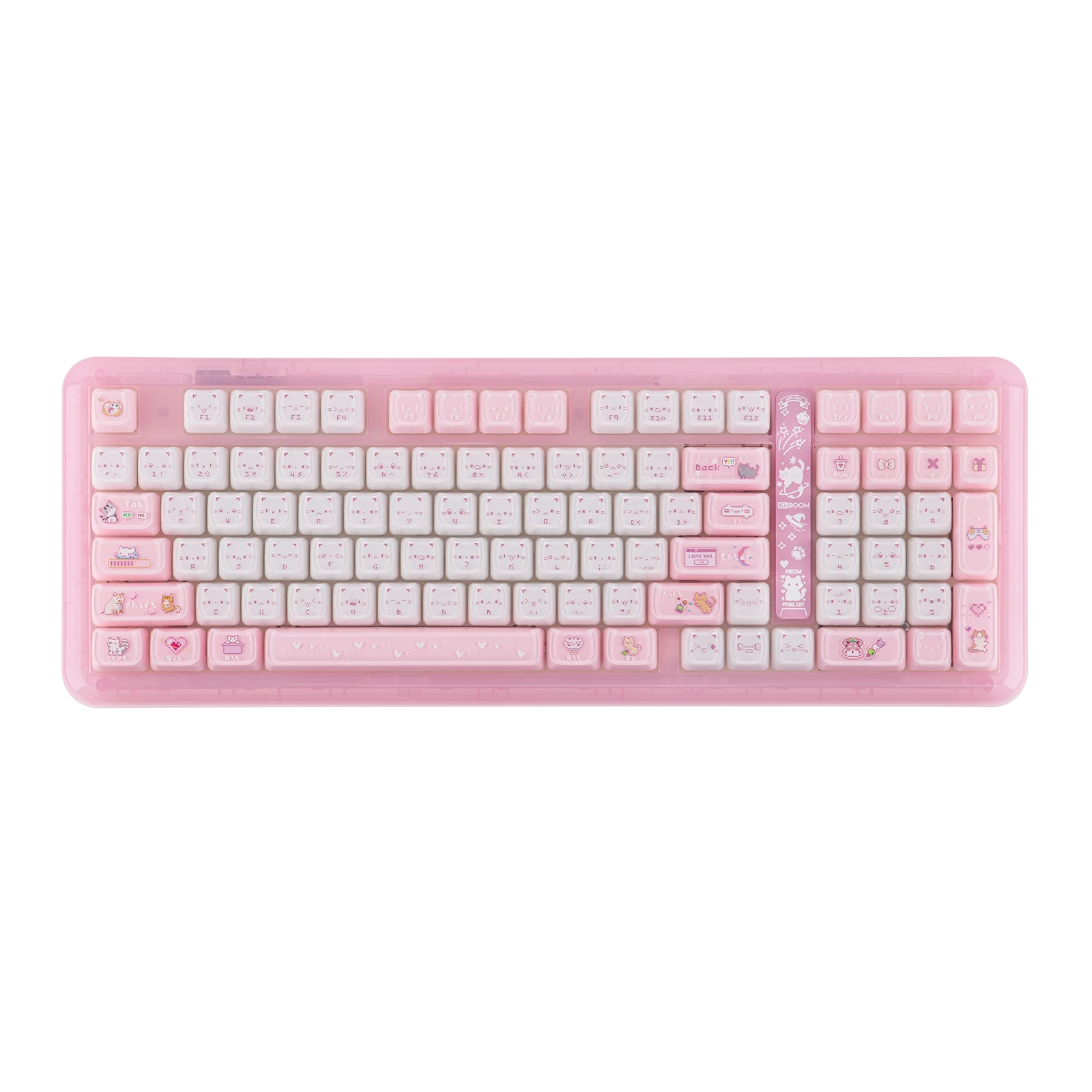 Pink keyboard with decorative keys on a white background