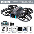 Drone with remote control, accessories, and packaging on a white background