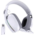 White gaming headset with USB adapter on a white background