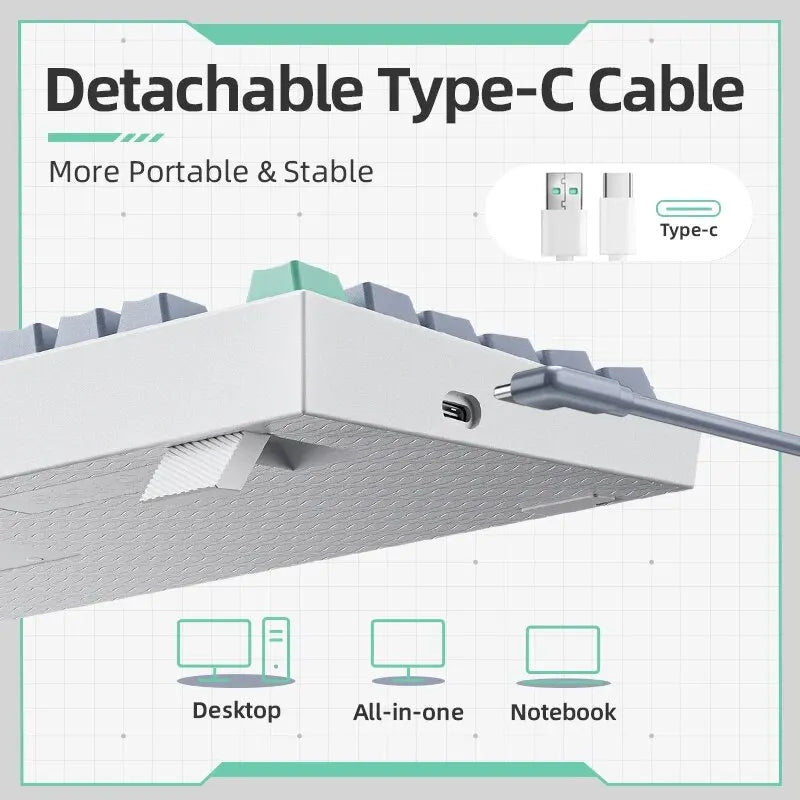 Detachable Type-C cable with connectivity icons for desktop, all-in-one, and notebook on a white background.