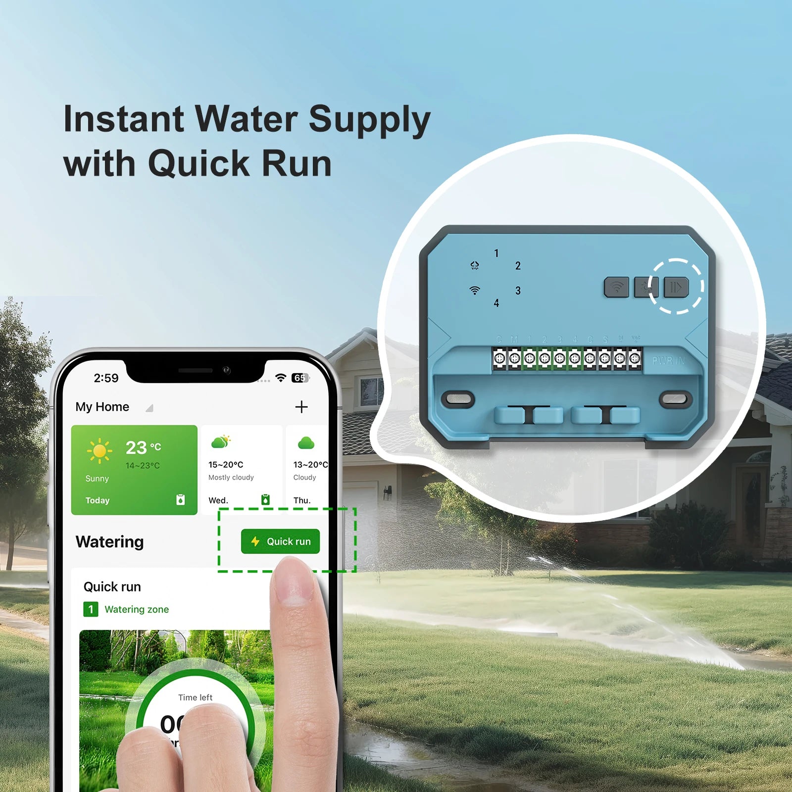Smart irrigation controller with smartphone app interface and outdoor setting