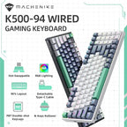 Machenike K500-94 Wired Gaming Keyboard with features listed on a white background