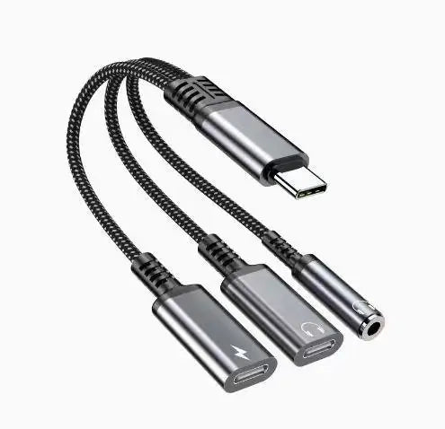 USB-C to 3.5mm Headphone & Charger Adapter 3-in-1 60W PD Fast Charging Audio DAC