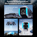Drones with camera equipment on a scenic background, highlighting features like professional-level aerial shots and stable flight.