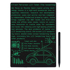 11.5-inch full-screen LCD tablet with green text and a car illustration on a white background