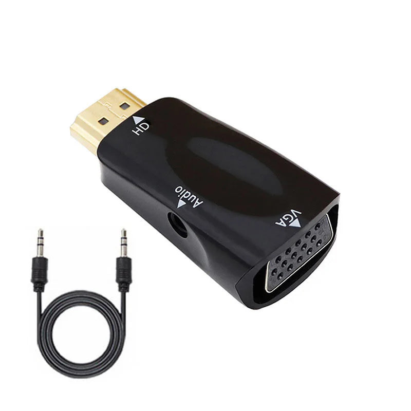 HDMI Female to VGA Male Adapter with Audio Port – Full HD 1080P Video Converter