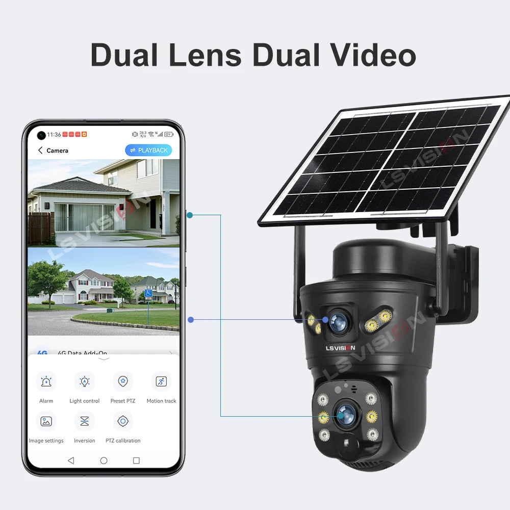 4G /WIFI Outdoor Solar Camera 8MP Dual Lens PIR Sim Card built in Night Vision Waterproof Security Camara Battery CCTV