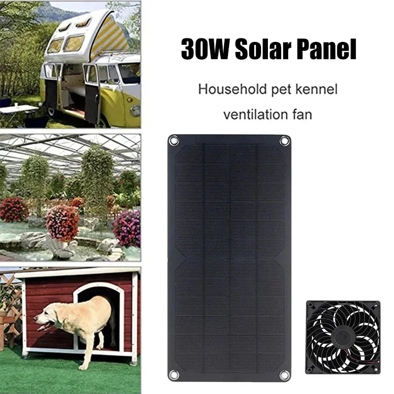 Solar Powered Ventilation Fan 30W 12V – Mini Exhaust Fan for Chicken Coop, Dog House & Shed Cooling
