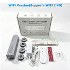 Smart blinds controller set with packaging on a white background