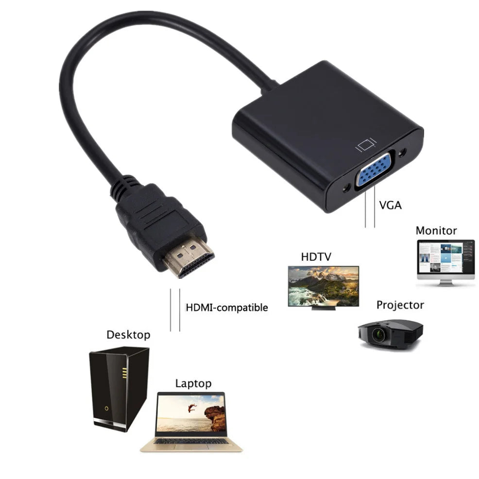 HDMI to VGA adapter with cable on a white background