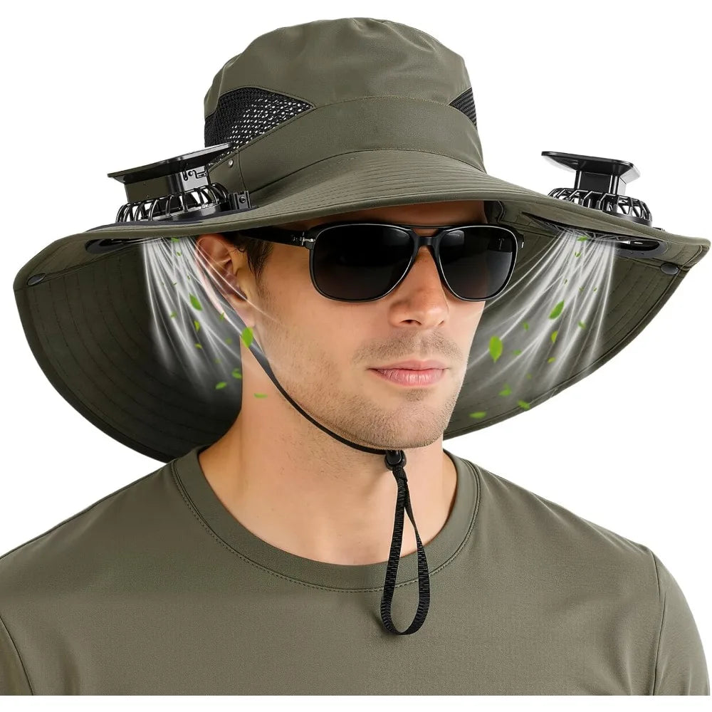 Solar Sun Hat with Cooling Fan – UV Protection Outdoor Bucket Hat for Camping & Fishing