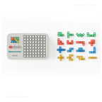 Educational toy with a control panel and colorful interlocking pieces on a white background