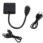 Electronic adapter with HDMI, USB, and audio cables on a white background