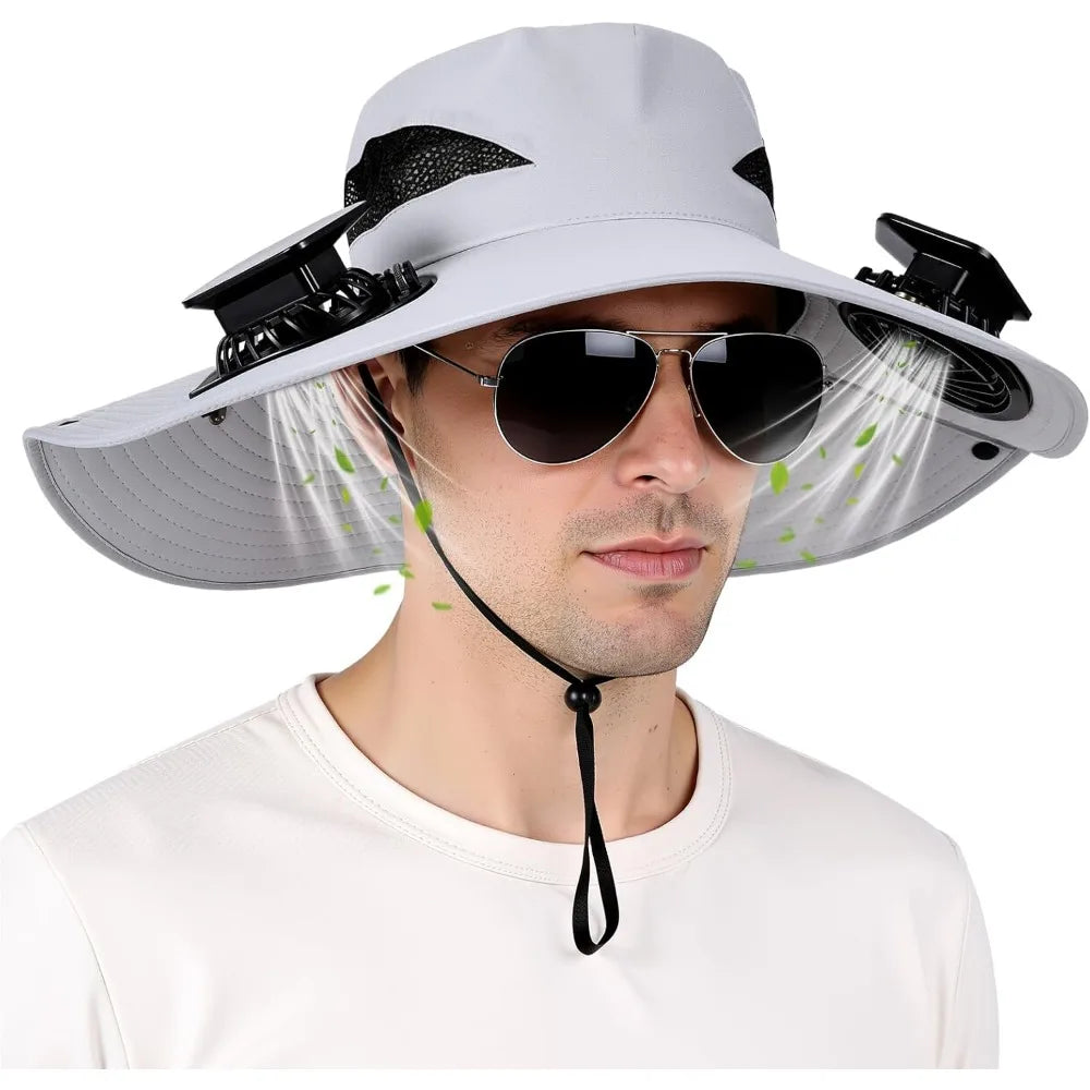 Solar Sun Hat with Cooling Fan – UV Protection Outdoor Bucket Hat for Camping & Fishing