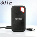 30TB external hard disk with black casing and red accent on a light gray background