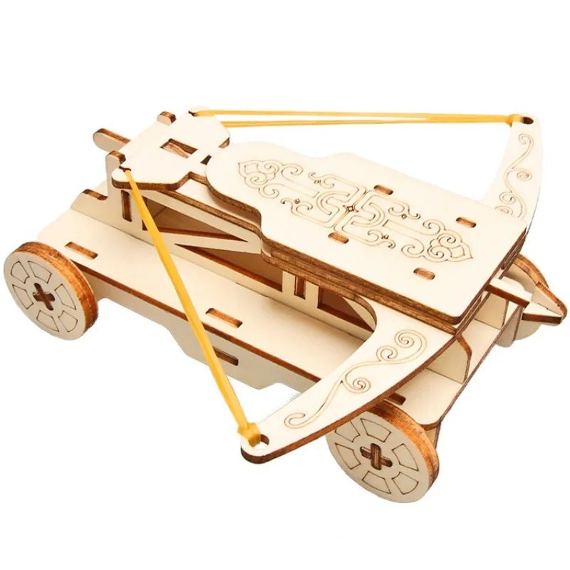 Wooden model car kit on a white background