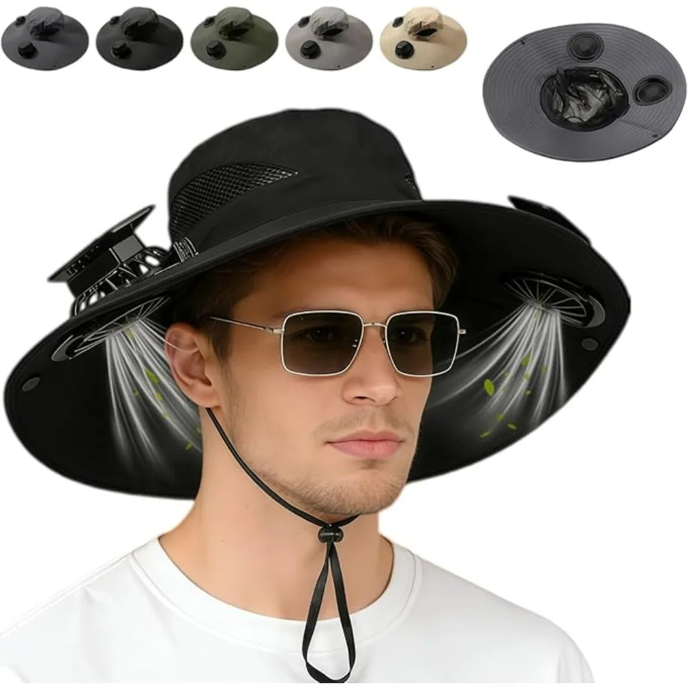 Solar Sun Hat with Cooling Fan – UV Protection Outdoor Bucket Hat for Camping & Fishing