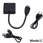 Electronic adapter with HDMI, USB, and audio cables on a white background