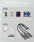 USB-C to 3.5mm Headphone & Charger Adapter 3-in-1 60W PD Fast Charging Audio DAC