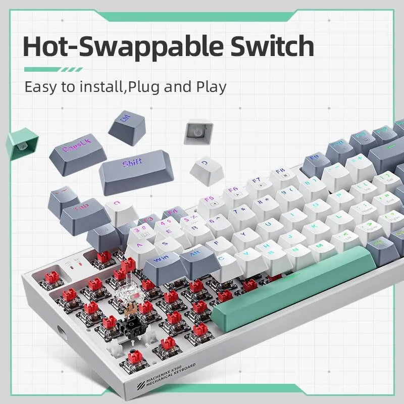 Mechanical keyboard with hot-swappable switches on a white background