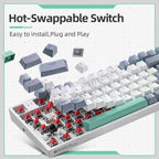 Mechanical keyboard with hot-swappable switches on a white background