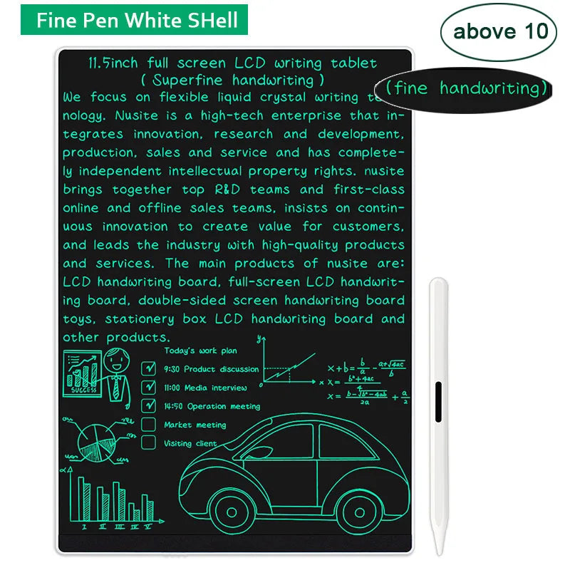 11.5-inch full screen LCD writing tablet with white pen on a white background