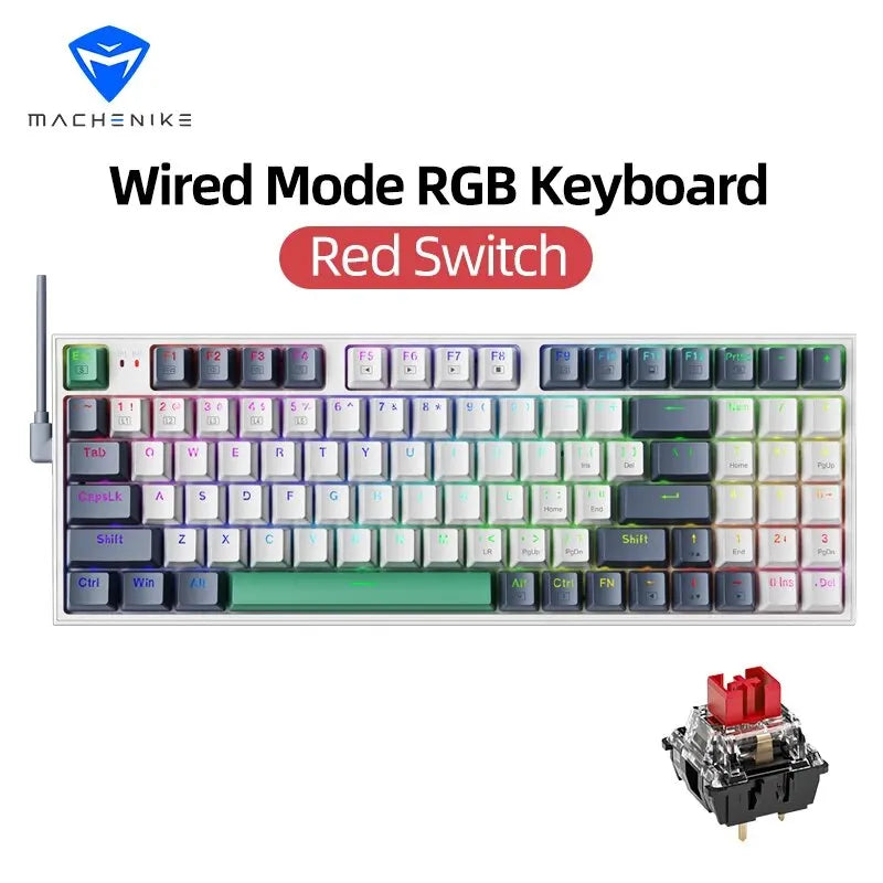 Machenike Wired Mode RGB Keyboard with red switch on a white background