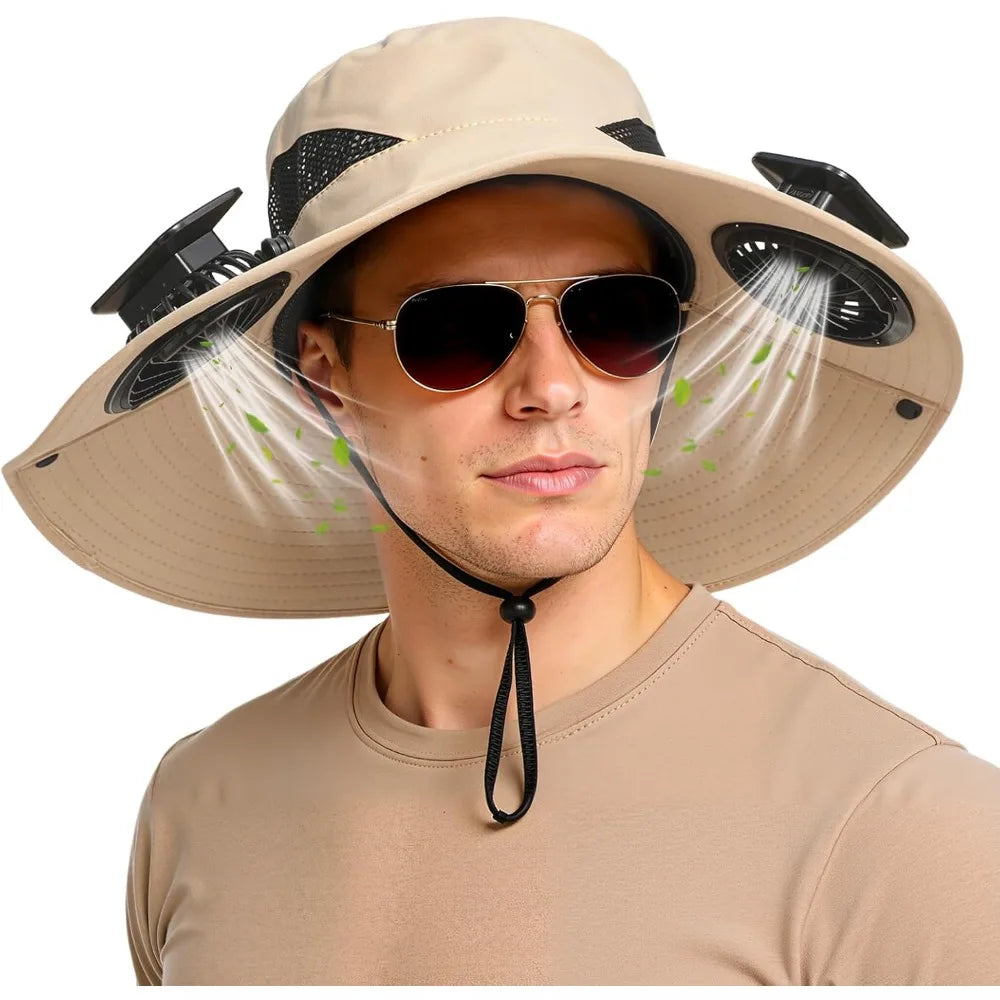Solar Sun Hat with Cooling Fan – UV Protection Outdoor Bucket Hat for Camping & Fishing