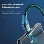 Smartphone with a protective case and braided cable on a blue  background Dual Type C charging Cable