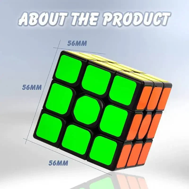 Rubik's Cube with green and orange sides, showing dimensions on a light gray background.