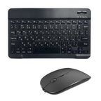 Black wireless keyboard and mouse set on a white background
