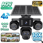 Solar-powered security camera system with 4G connectivity and 10x zoom capability.