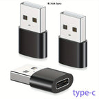 Three USB adapters on a white background, including two USB-A to USB-C adapters and one USB-B adapter.